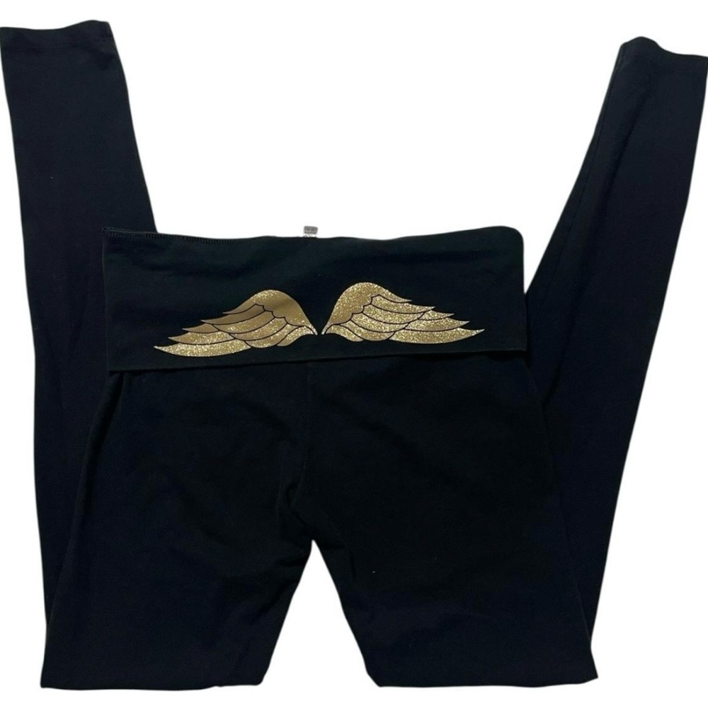 PINK Victoria's Secret Black Leggings with Gold Wings